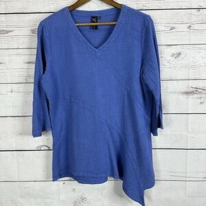 Focus Casual Life Shirt Womens Medium Blue‎ Gauze Minimalist Textured Boxy